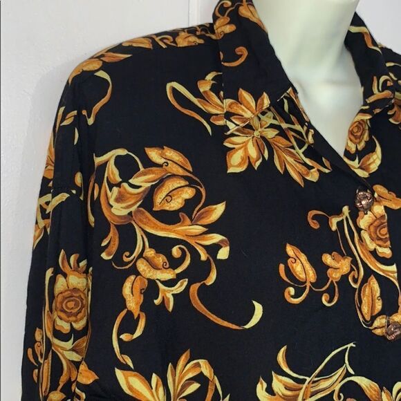 Vtg 80s Connections black & gold  tunic blouse - Picture 5 of 8